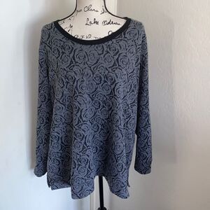 Avenue Gray Black Floral Pullover Casual Feminine Sweatshirt Work Office